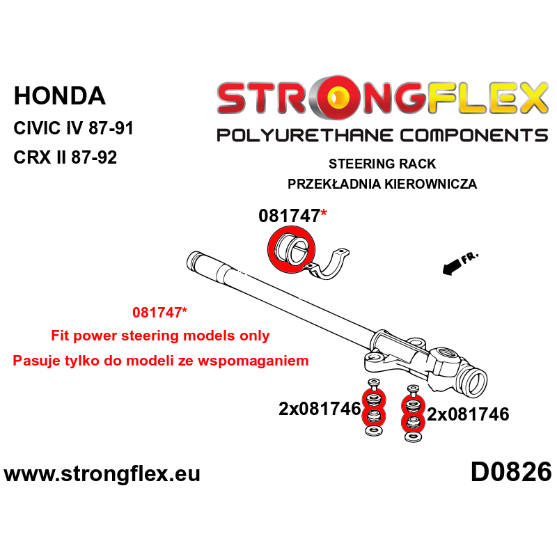 STRONGFLEX|081747B: Steering rack bush Honda Civic IV 88-91 EC/ED EE EF EX CRX II