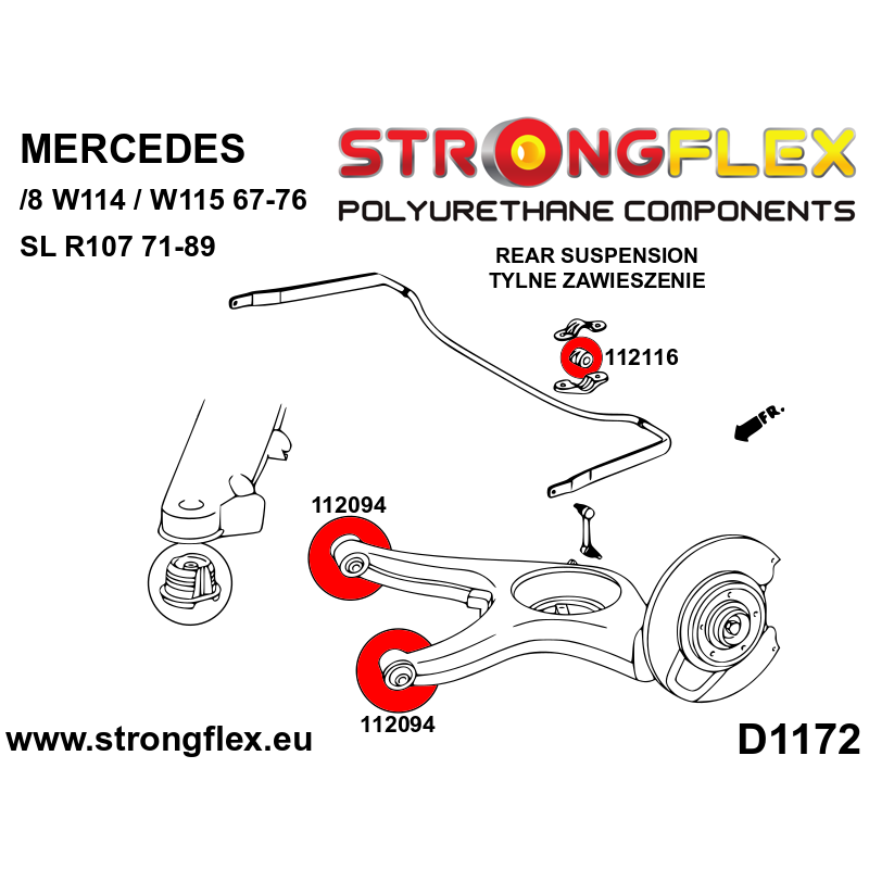 STRONGFLEX|112094A: Rear arm bush SPORT Mercedes W123 76-86 Class S W116 72-80 SL R107 71-89 W126 79-91/8 W114/W115 67-76