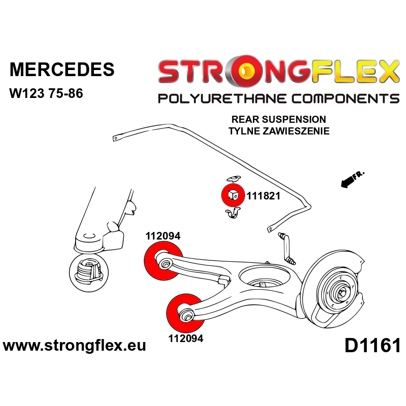 STRONGFLEX|116300B: Rear suspension bush kit Mercedes W123 76-86
