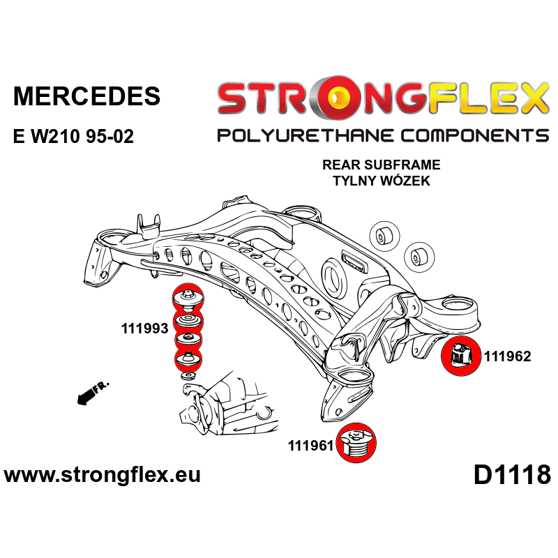 STRONGFLEX|111993A: Tuleja tylnego dyferencjału – przednia SPORT Mercedes Klasa E W210 95-03 4MATIC S W140 91-98 RWD CL C140