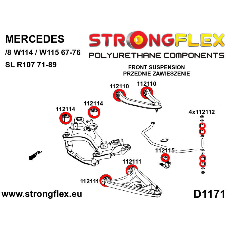 STRONGFLEX|112115B: Tuleja stabilizatora przedniego Mercedes SL R107 71-89/8 W114/W115 67-76