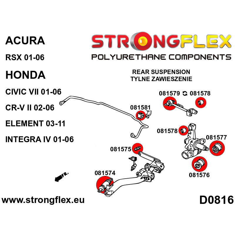 STRONGFLEX|081581A: Rear anti roll bar bush SPORT Acura RSX 01-06 DC5 Honda Civic VII EP3 Type R EP/EU EV EM ES Integra IV CR-V