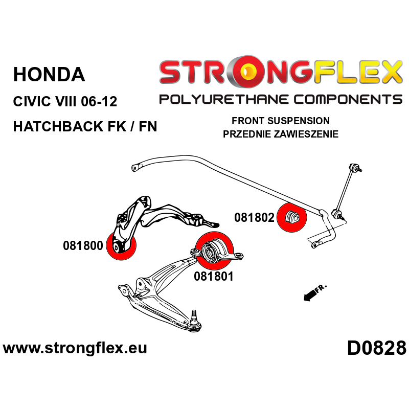 STRONGFLEX|081802B: Vordere Stabibuchse Honda Civic VIII 06-12 Hatchback FK/FN FN2 Type R CR-V IV 12-18 RM III RE