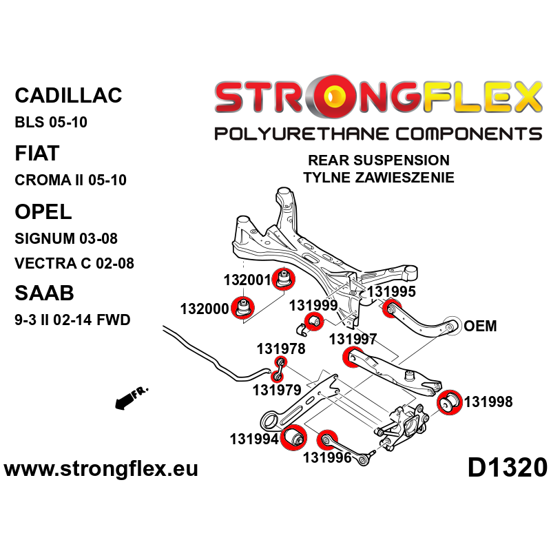 STRONGFLEX|131978B: Rear anti roll bar link bush Fiat Croma II 05-10 Opel/Vauxhall Vectra Cavalier B 95-02 C 02-08 Signum 03-08