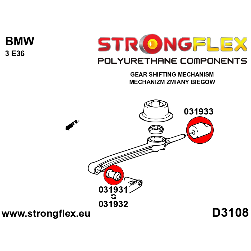 STRONGFLEX|031933A: Buchse Schalthebel Stabilisierung- hintere Buchse SPORT BMW Serie 1 I 04-13 E81/E82 E87 E88 11-12 M1 Coupe