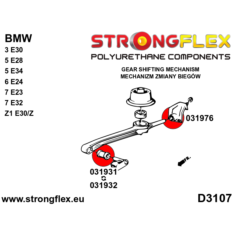 STRONGFLEX|031931A: Shift arm - front bush (round) SPORT BMW Series 1 I 04-13 E81/E82 E87 E88 11-12 M1 Coupe II 11-19 F20 F21