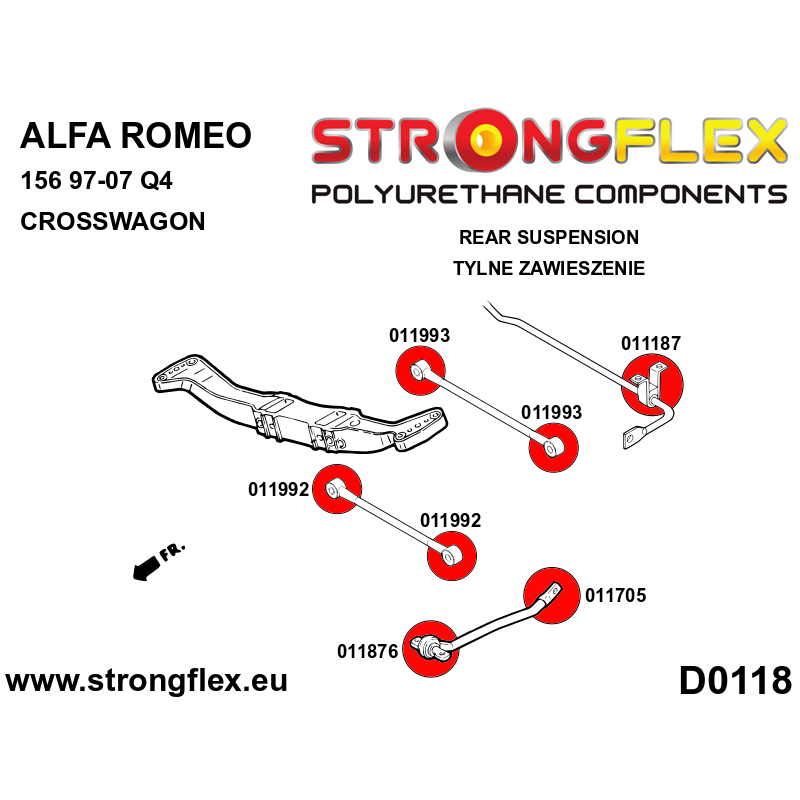 STRONGFLEX|016263B: Hinterachsbuchsen Satz Alfa Romeo 156 97-07 type 932 Q4 Crosswagon