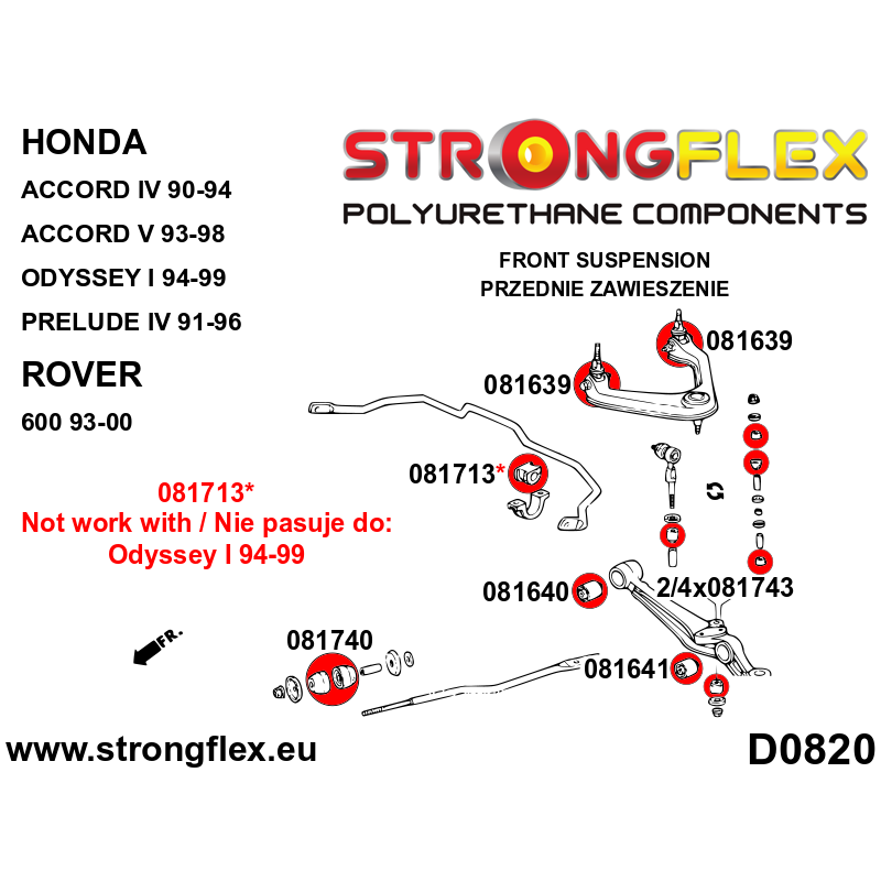 STRONGFLEX|081743B: Front anti roll bar link bush Honda Accord IV 90-93 V 94-97 Prelude 92-96 BA/BB Odyssey I 94-99 RA1 RA2 RA3