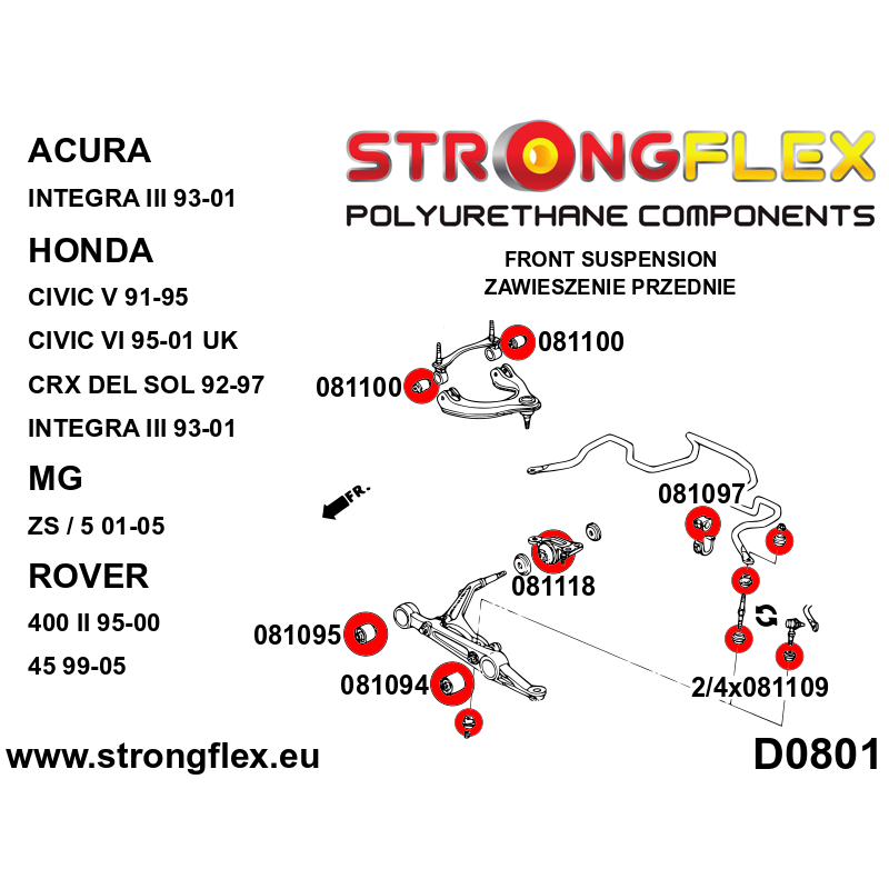 STRONGFLEX|086250A: Kompletny zestaw zawieszenia SPORT Honda Civic VI 95-00 UK MA/MB MC MG ZS 5 95-07 Rover 400 II HH-R 45 99-05