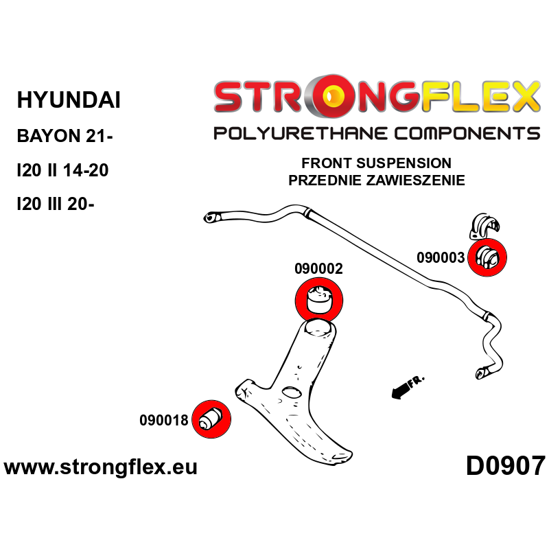 STRONGFLEX|090018A: Vorderachse Querlenker vordere Buchse SPORT Hyundai Santa Fe IV TM 18-23 Tucson III TL 15-20 I20 II GB/IB