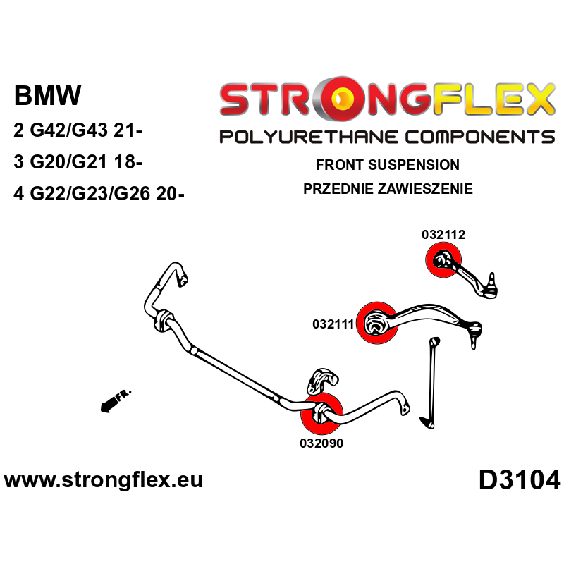 STRONGFLEX|036141B: Front suspension bush kit BMW Series 3 VII 18- G20/G21 G80 RWD XDRIVE M3 4 II 20- G22 G23 G26 G82 G83 M4 2