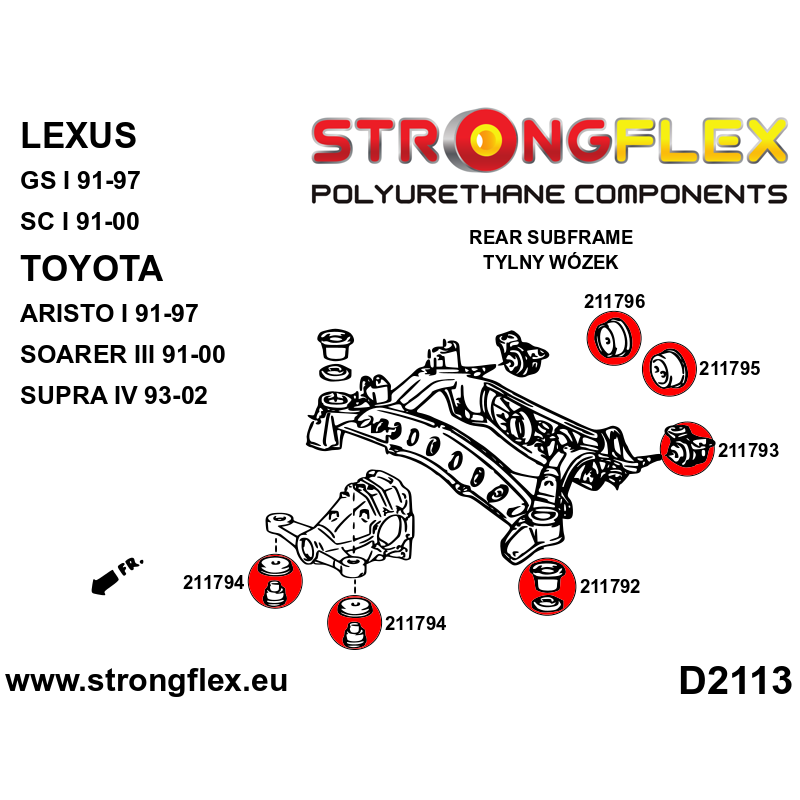 STRONGFLEX|216222B: Rear subframe bush kit Toyota Soarer III 91-00 Z30 Supra IV 93-02 A80 Aristo I 91-97 S140 Lexus SC GS/F