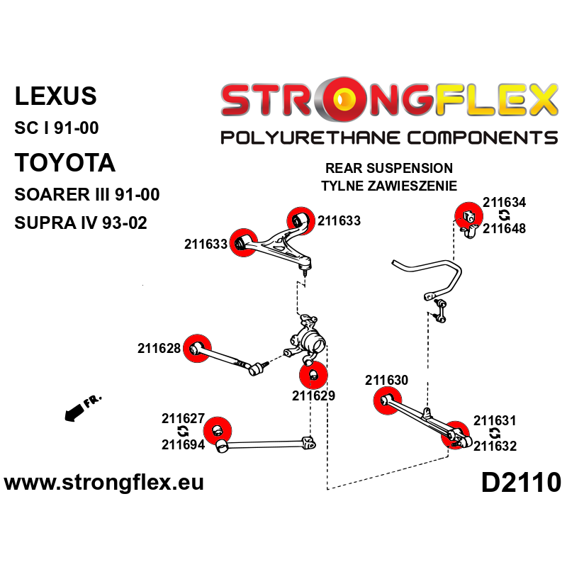 STRONGFLEX|211629B: Rear trailing arm rear bush Toyota Soarer III 91-00 Z30 Supra IV 93-02 A80 Aristo I 91-97 S140 Lexus SC GS/F