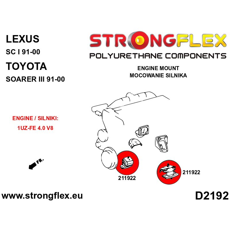 STRONGFLEX|211922B: Poduszka silnika 1UZ-FE Toyota Soarer III 91-00 Z30 Lexus SC I Poduszki silnika
