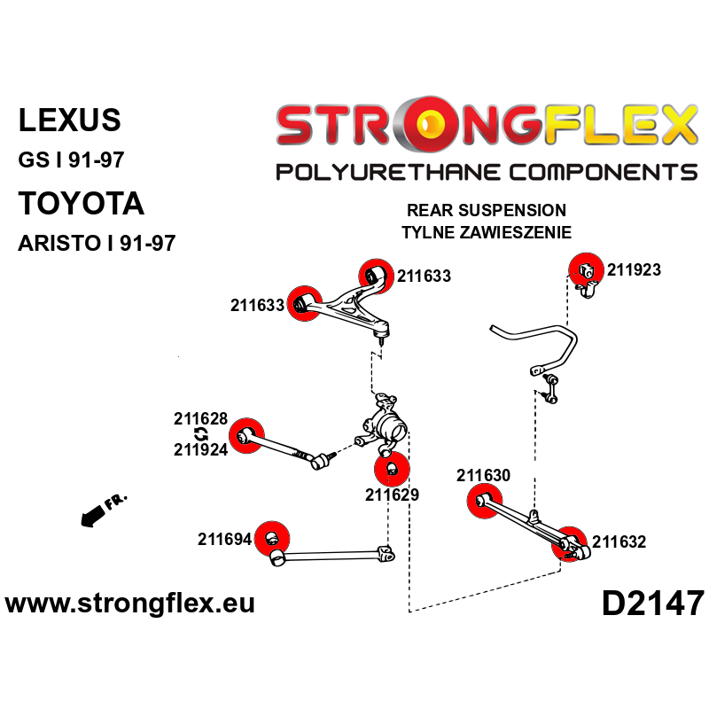STRONGFLEX|211694A: Rear trailing arm front bush 46mm SPORT Toyota Soarer III 91-00 Z30 Supra IV 93-02 A80 Aristo I 91-97 S140