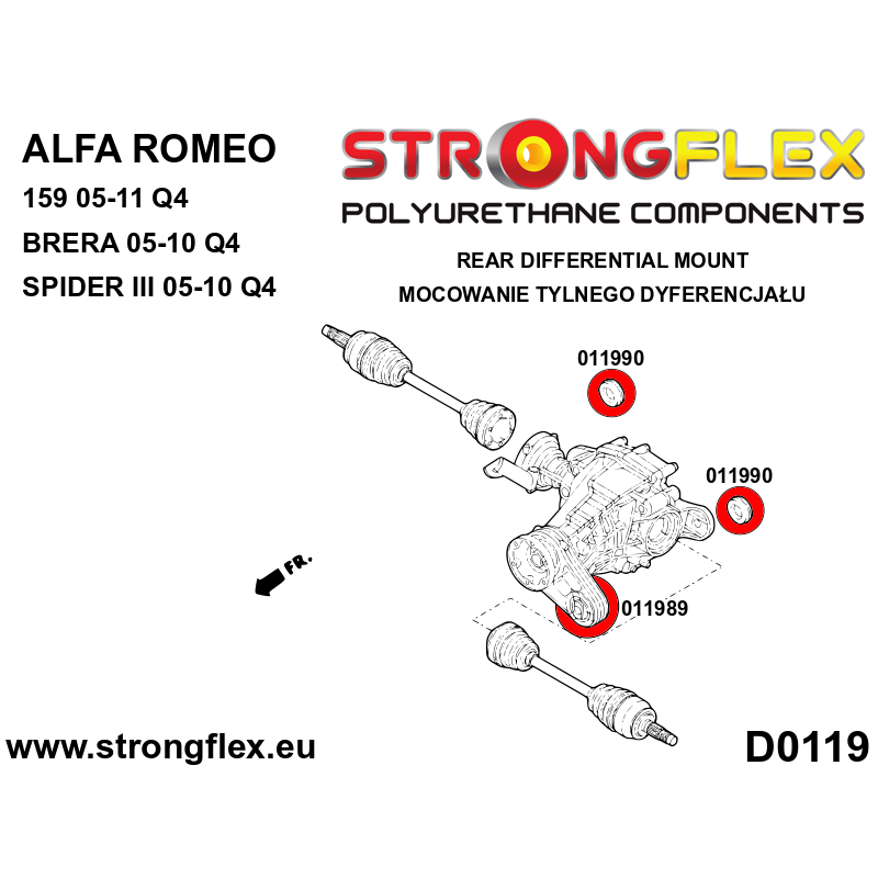 STRONGFLEX|011989B: Rear diff mount - front bush Alfa Romeo 159 05-11 type 939 Q4 Brera 05-10 Spider III