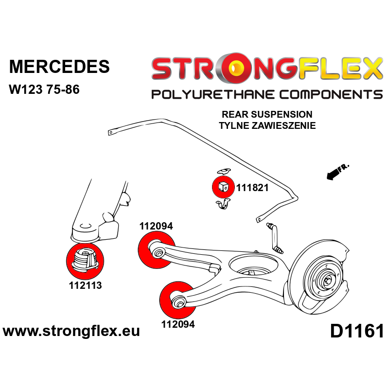 STRONGFLEX|112113A: Rear beam bush SPORT Katalog Mercedes W123 76-86 Class S W116 72-80 SL R107 71-89/8 W114/W115 67-76