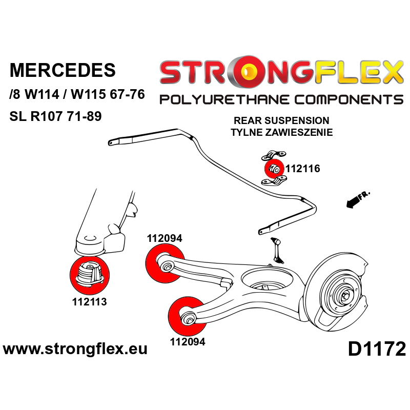STRONGFLEX|112113A: Hinterstrahl-Montagebuchse SPORT Catalog Mercedes W123 76-86 Klasse S W116 72-80 SL R107 71-89/8 W114/W115