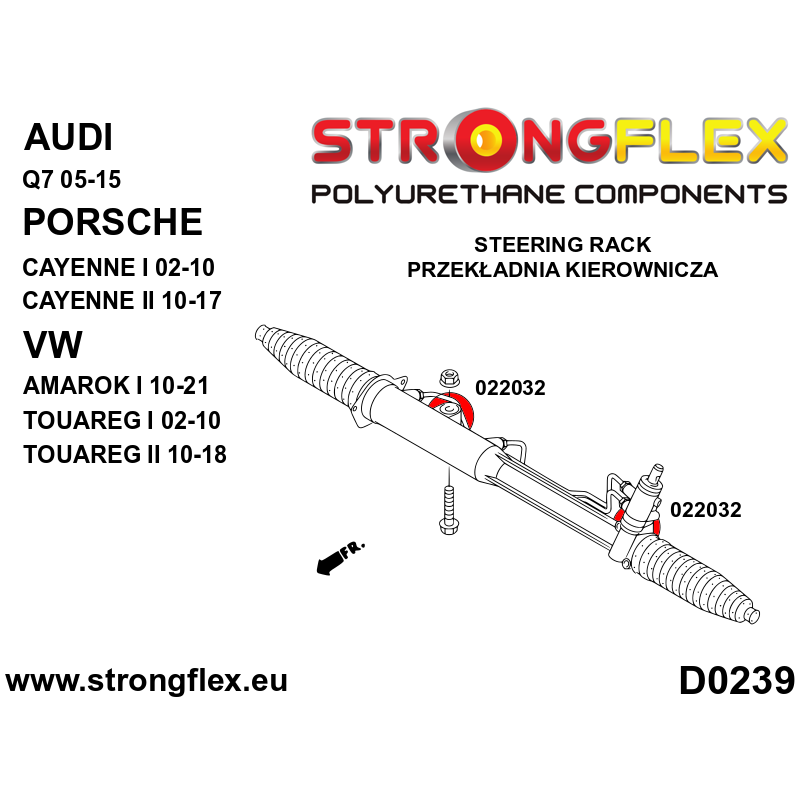 STRONGFLEX|022032B: Steering rack bush Audi Q7/SQ7 4L 05-15 Volkswagen Touareg I 02-10 Porsche Cayenne II 10-17 10-18