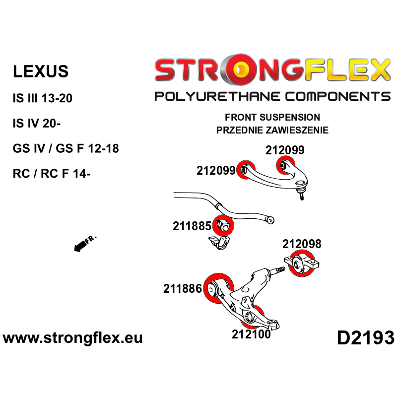 STRONGFLEX|211885B: Front anti roll bar bush Lexus GS/F III 05-11 S190 IS 13-20 XE30 IV 12-20 L10 RC 14- XC10 II 05-13 XE20 IS-F