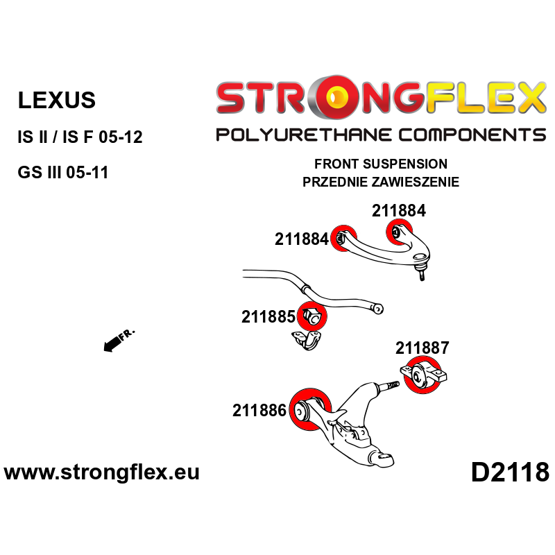 STRONGFLEX|211885B: Front anti roll bar bush Lexus GS/F III 05-11 S190 IS 13-20 XE30 IV 12-20 L10 RC 14- XC10 II 05-13 XE20 IS-F