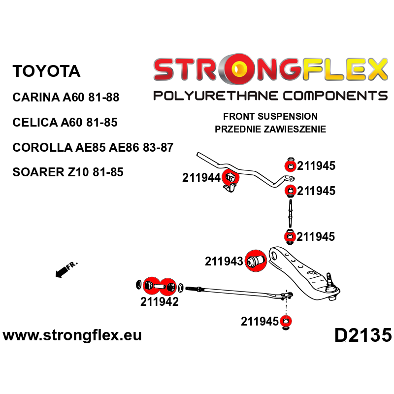 STRONGFLEX|216254B: Full Suspension bush kit Toyota Corolla V 83-90 E80 RWD 83-87 AE85/AE86