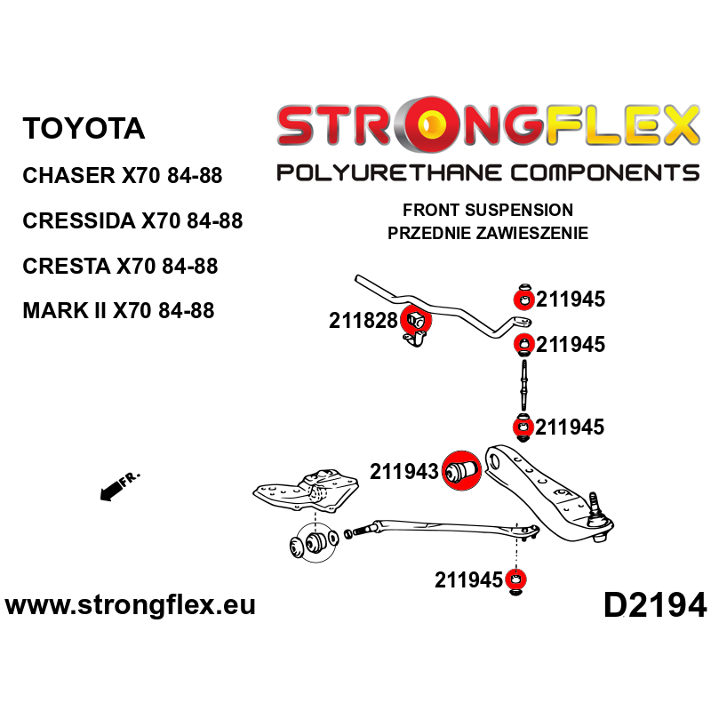STRONGFLEX|211943B: Front lower arm bush Toyota Corolla V 83-90 E80 RWD 83-87 AE85/AE86