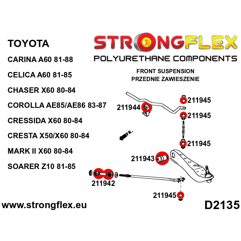 STRONGFLEX|211942B: Front radius arm Toyota Corolla V 83-90 E80 RWD 83-87 AE85/AE86
