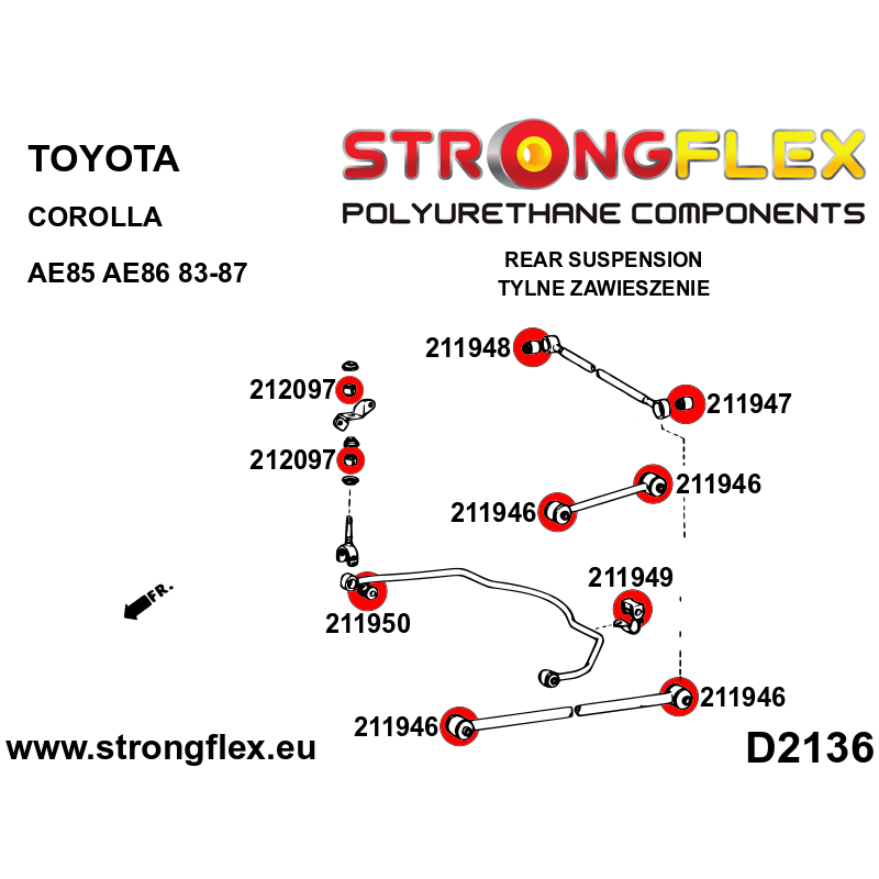 STRONGFLEX|211946A: Tuleja wahacza tylnego SPORT Toyota Corolla V 83-90 E80 RWD 83-87 AE85/AE86