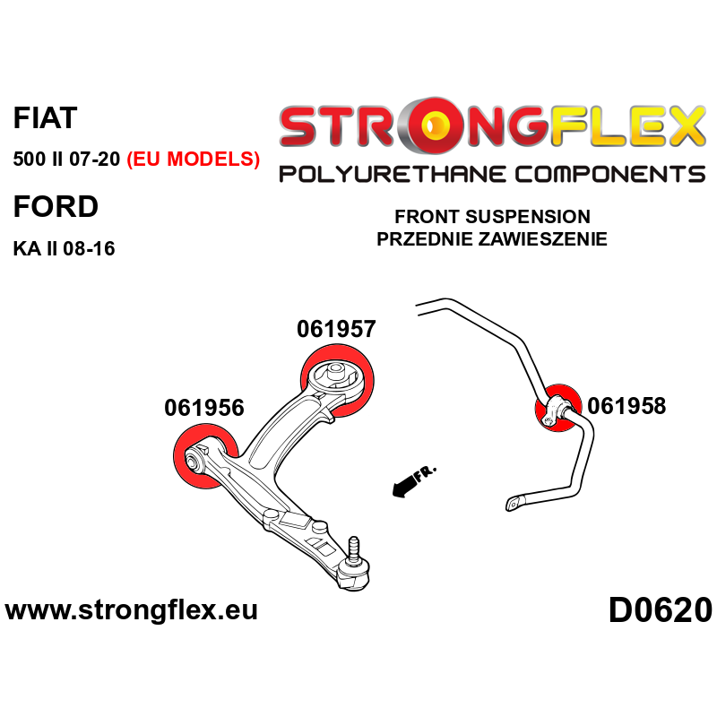 STRONGFLEX|061958A: Front anti roll bar bush SPORT Fiat 500 II 07-20 Ford KA 08-16 Lancia Y/Ypsilon III 11-24