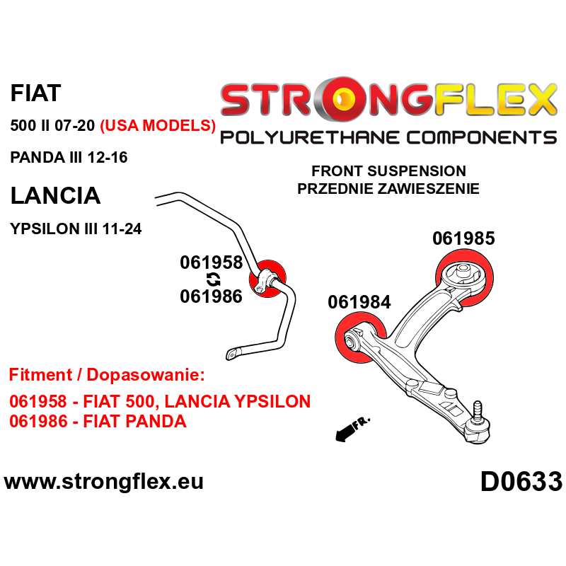 STRONGFLEX|061958A: Front anti roll bar bush SPORT Fiat 500 II 07-20 Ford KA 08-16 Lancia Y/Ypsilon III 11-24