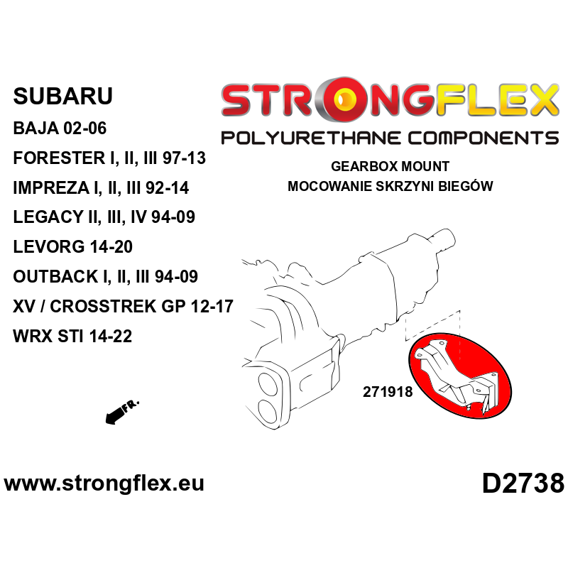STRONGFLEX|271918B: Gearbox mount Subaru Forester I 97-02 SF II 02-08 SG III 09-13 SH Impreza 92-00 GM GC GF 00-07 GD GG 07-14