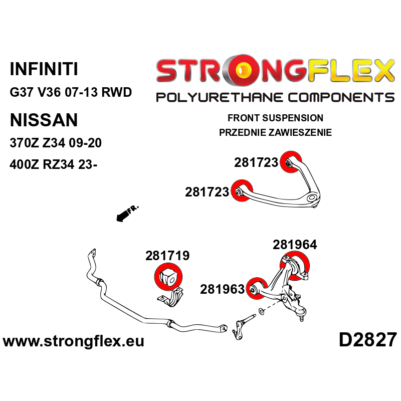 STRONGFLEX|281964B: Tuleja wahacza przedniego dolnego - tylna Nissan 370Z 09-20 Z34 Infiniti G IV G25/G35 G37 Q40 Q60 07-15 V36