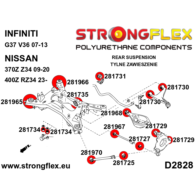 STRONGFLEX|281967A: Rear lower link inner bush SPORT Nissan 370Z 09-20 Z34 Infiniti G IV G25/G35 G37 Q40 Q60 07-15 V36 G37S