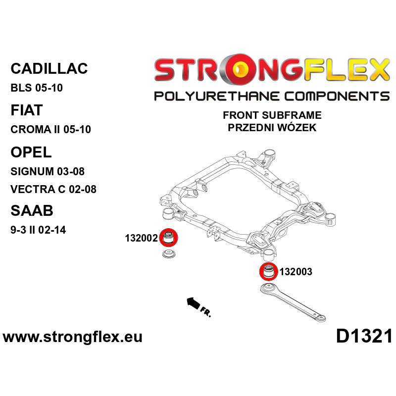 STRONGFLEX|136244B: Front subframe bush kit Fiat Croma II 05-10 Opel/Vauxhall Vectra Cavalier C 02-08 Signum 03-08 Cadillac BLS