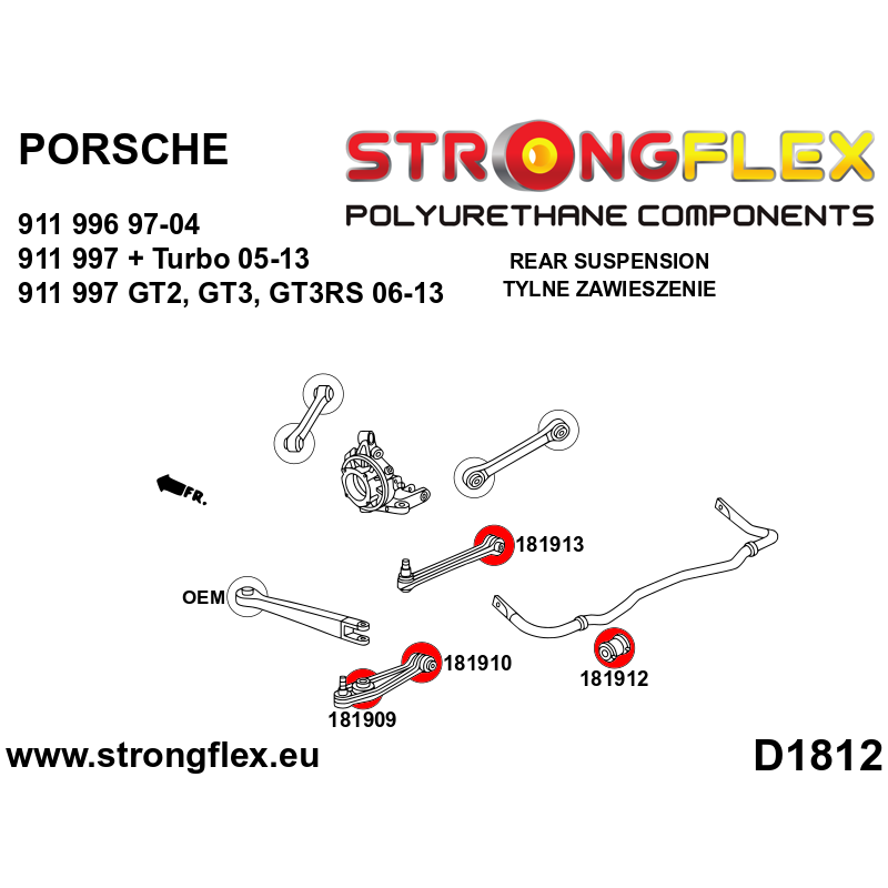 STRONGFLEX|181909B: Querlenkerbuchse – außen Porsche 911 996 97-04 997 Turbo 05-13 GT2 GT3 GT3RS 06-13 Boxster/Cayman 986