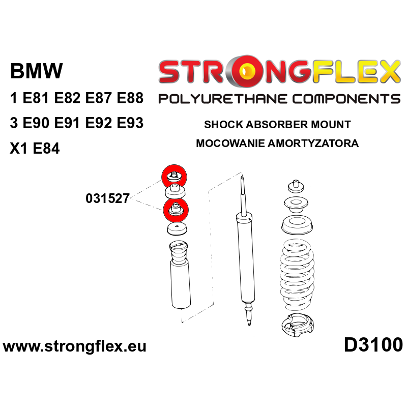 STRONGFLEX|031527B: Rear shock absorber upper mounting bush BMW Series 1 I 04-13 E81/E82 E87 E88 M1 Coupe 3 V E90 E91 E92 E93