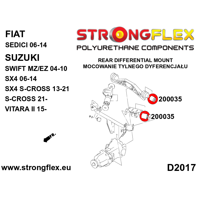 STRONGFLEX|200035A: Rear differential mounting bushing SPORT Katalog Suzuki Swift MZ/EZ 04-10 FZ/NZ 10-17 SX4 S-Cross 13-21