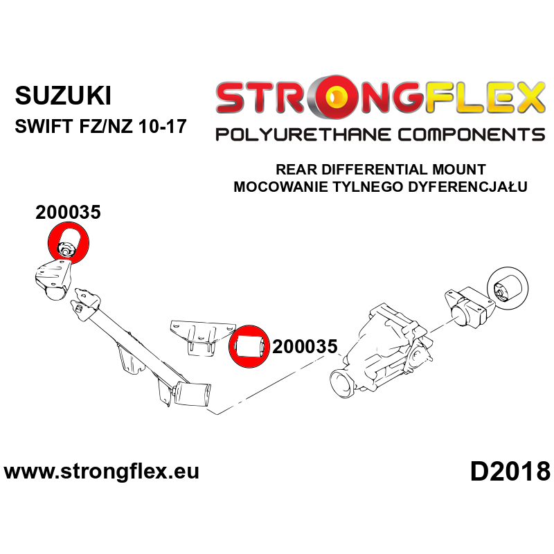 STRONGFLEX|200035A: Rear differential mounting bushing SPORT Katalog Suzuki Swift MZ/EZ 04-10 FZ/NZ 10-17 SX4 S-Cross 13-21