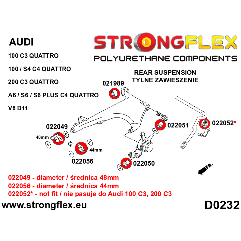 STRONGFLEX|022050A: Hintere Achsschenkelbuchse – vordere SPORT Audi A6/S6 RS6 C4 94-97 94-97 Quattro 100 S4 90-94 Plus V8 D11