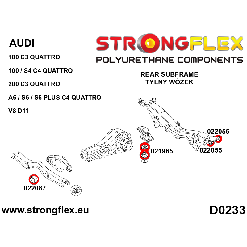 STRONGFLEX|021965B: Rear differential - rear bush 55mm Audi A6/S6 RS6 C4 94-97 Quattro 100 S4 90-94 Plus C3 82-91 200 83-91