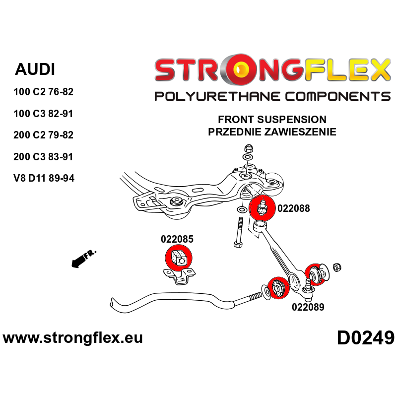 STRONGFLEX|026294A: Front suspension bush kit SPORT Audi V8 D11 89-94 100/S4 C3 82-91 Quattro FWD 200 83-91 C2 76-82 79-82