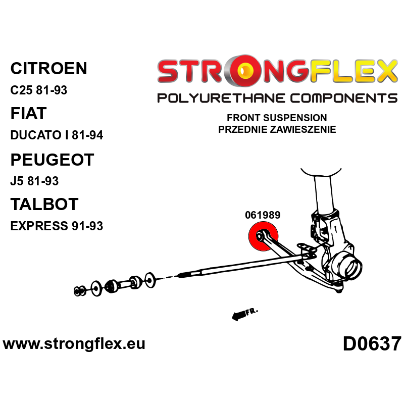 STRONGFLEX|061989A: Front wishbone bush - inner SPORT Autobianchi Y10 85-95 Fiat Panda I 80-03 Lancia Y/Ypsilon Seat Marbella