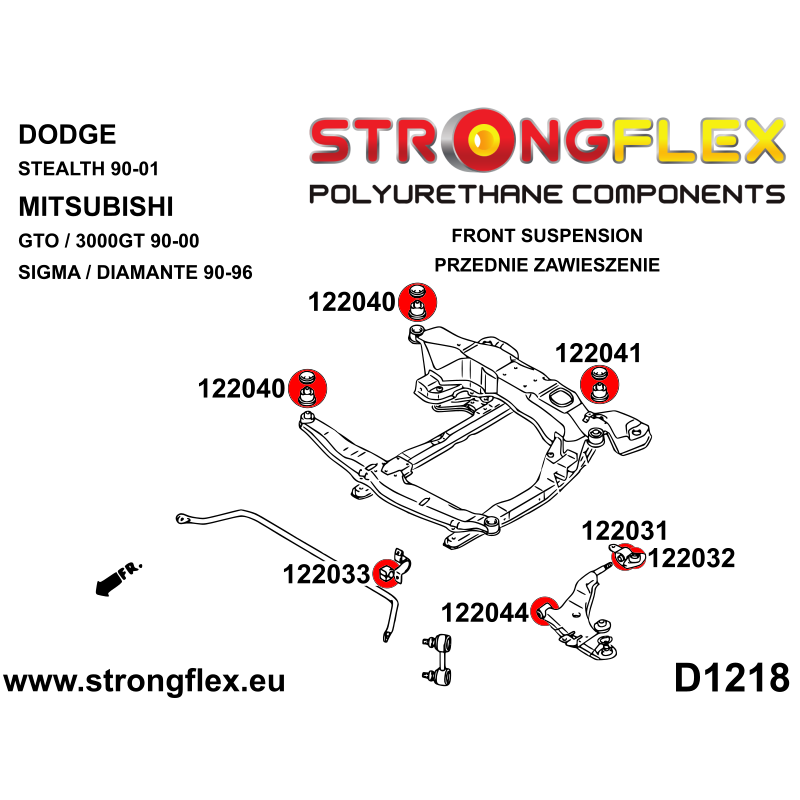 STRONGFLEX|122033A: Tuleja stabilizatora przedniego / tylnego SPORT Dodge Stealth 90-01 Mitsubishi GTO/3000GT 90-00 Sigma