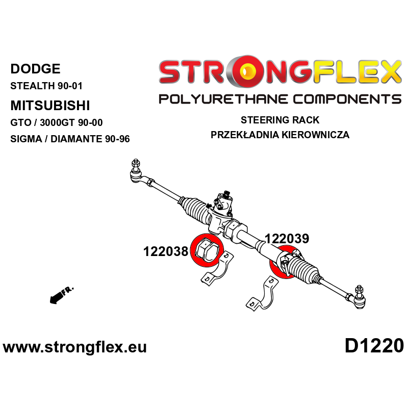 STRONGFLEX|122038A: Steering rack bush SPORT Dodge Stealth 90-01 FWD AWD Mitsubishi GTO/3000GT 90-00 Sigma Diamante 90-96