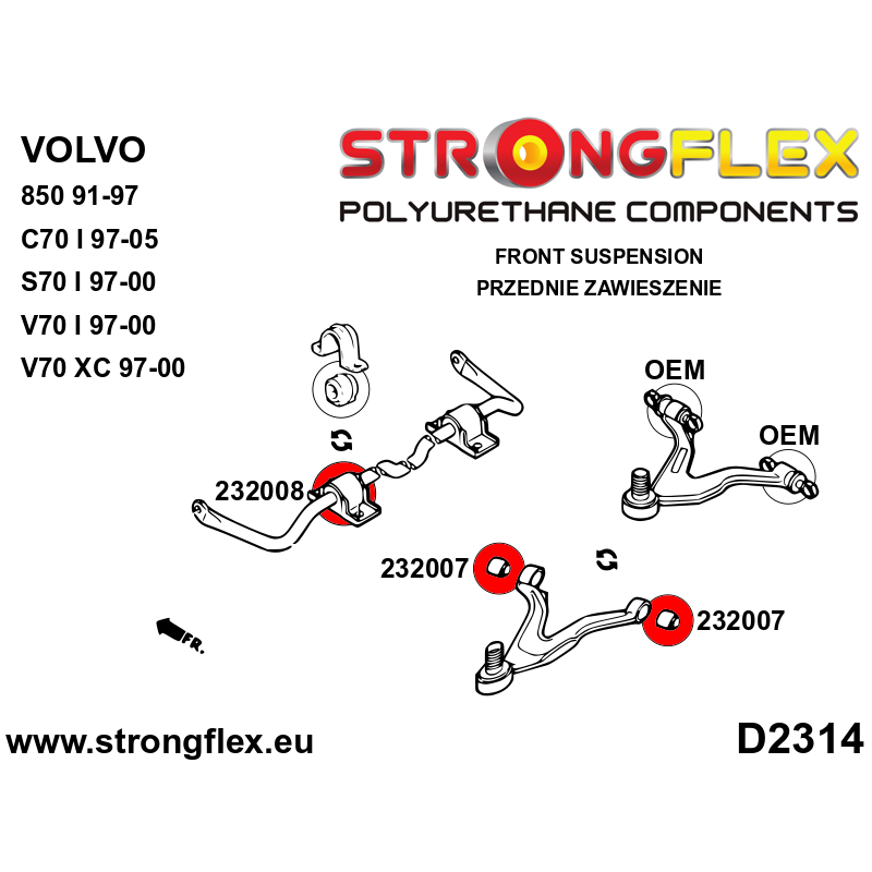 STRONGFLEX|236216B: Front suspension bush kit Volvo C70 I 97-05 850 91-97 FWD S70 96-00 V70