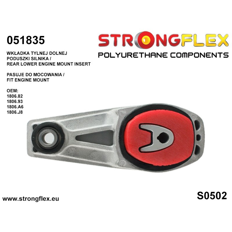 STRONGFLEX|051835B: Rear lower engine mount insert Citroën C3 II 09-16 SC Peugeot 207 06-12 Picasso 08-17 Aircross 17- III 16-