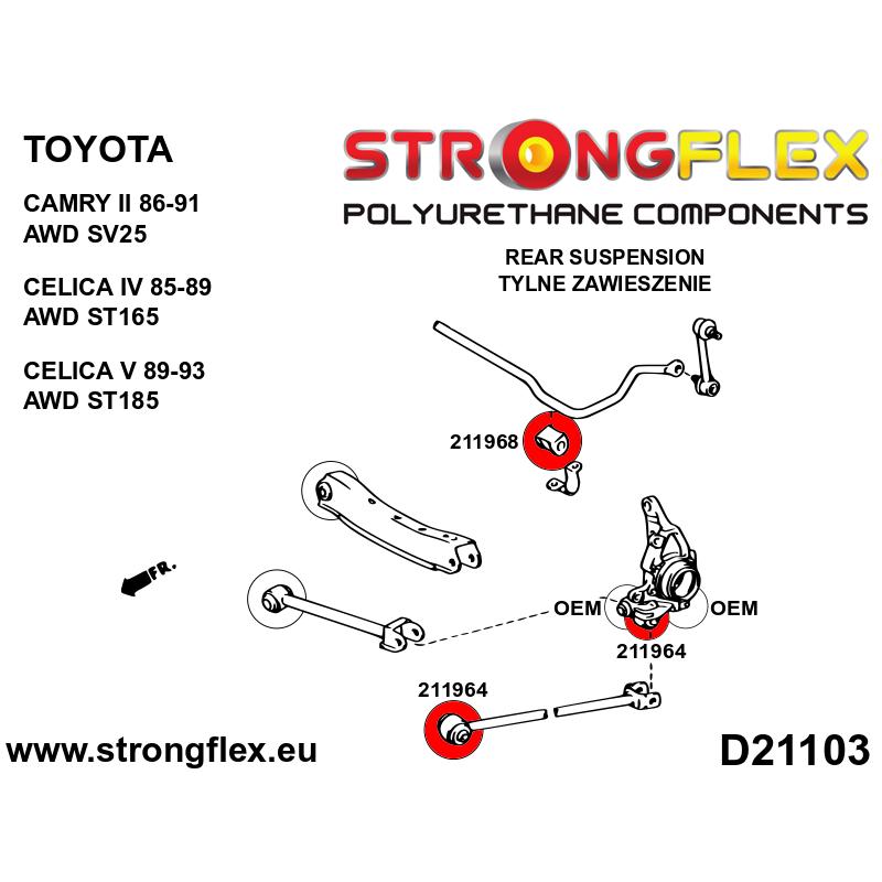 STRONGFLEX|211968A: Rear stabilizer bush SPORT Toyota Celica V 89-93 T180 GT-Four/All-Track