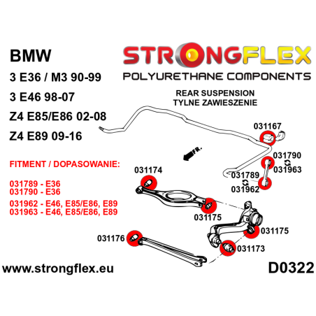 031173A: Rear trailing arm front bush SPORT polyurethane | STRONGFLEX