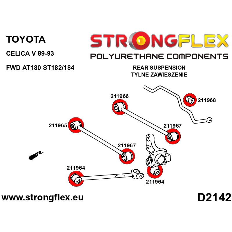 STRONGFLEX|211966B: Rear wishbone - rear inner bushing Toyota Celica V 89-93 T180 FWD AT180 ST182 ST183 ST184